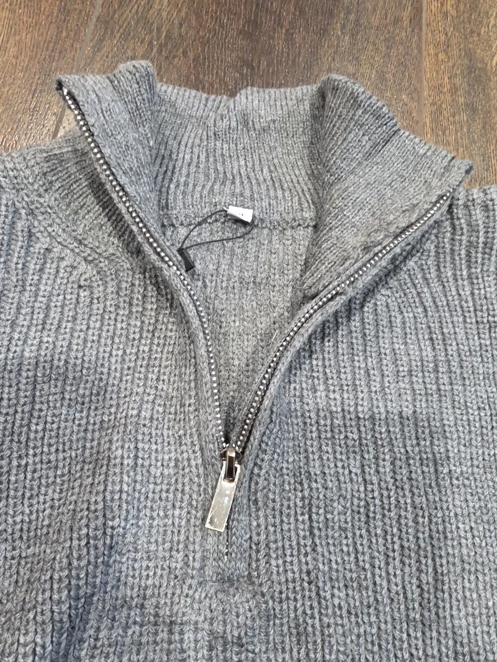 Men’s Gray Ribbed Quarter-Zip Sweater | New in Packaging